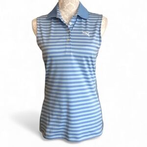 Puma Women’s Sleeveless Collar Golf Polo Top Size XS Light Blue Striped EUC
